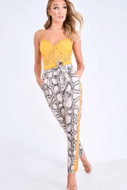 Rebellious Fashion Snake Tie Waist Mustard Stripe Trousers - Isela