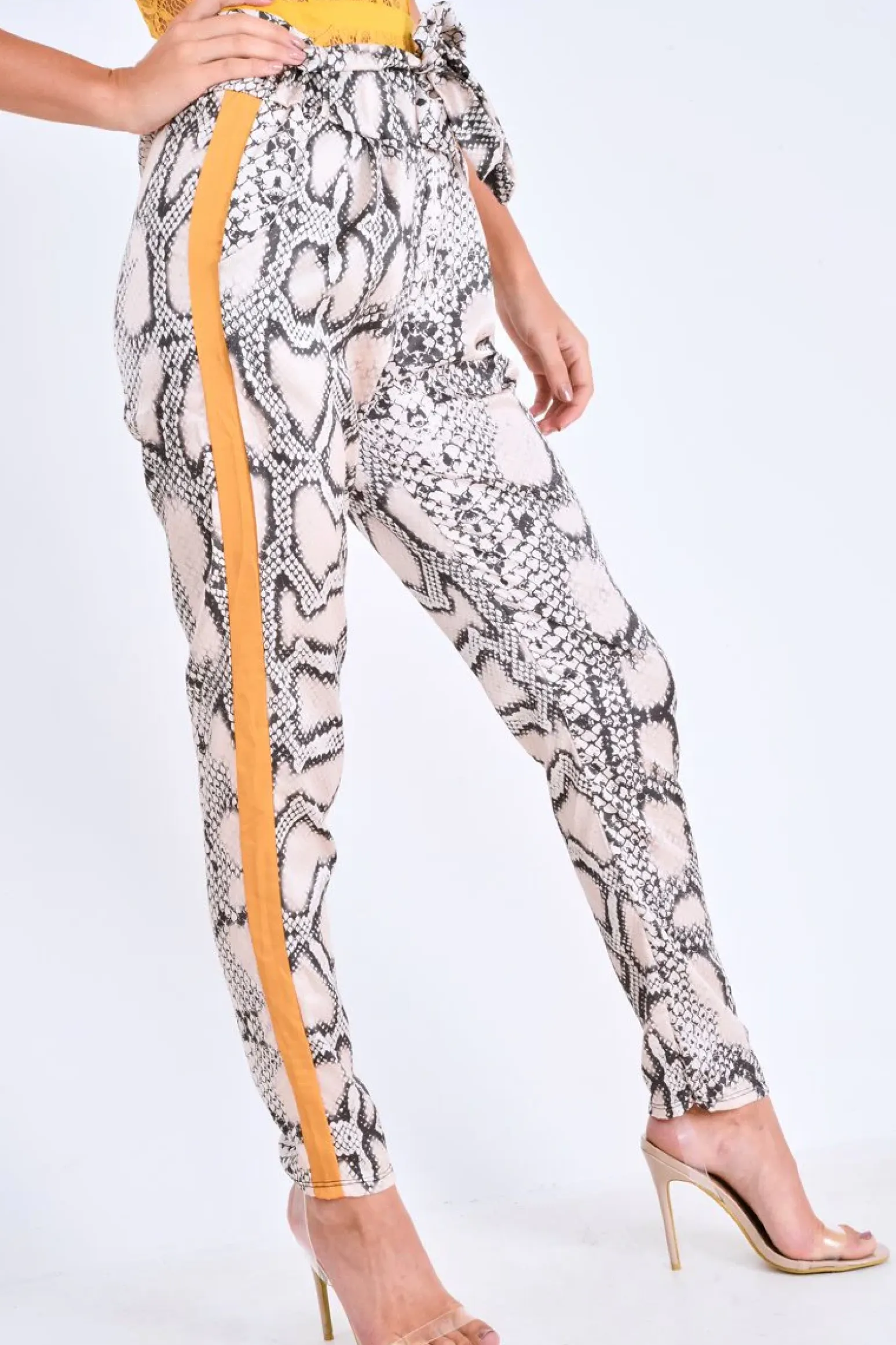 Rebellious Fashion Snake Tie Waist Mustard Stripe Trousers - Isela