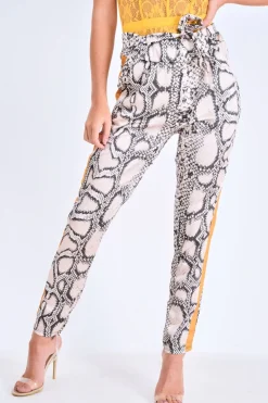Rebellious Fashion Snake Tie Waist Mustard Stripe Trousers - Isela
