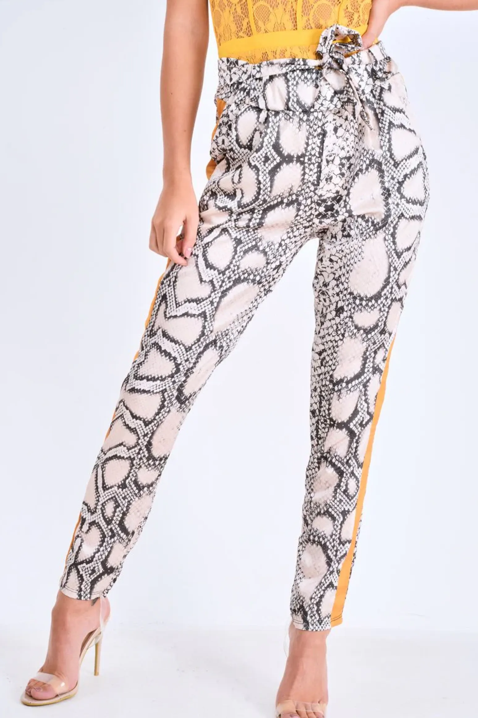 Rebellious Fashion Snake Tie Waist Mustard Stripe Trousers - Isela