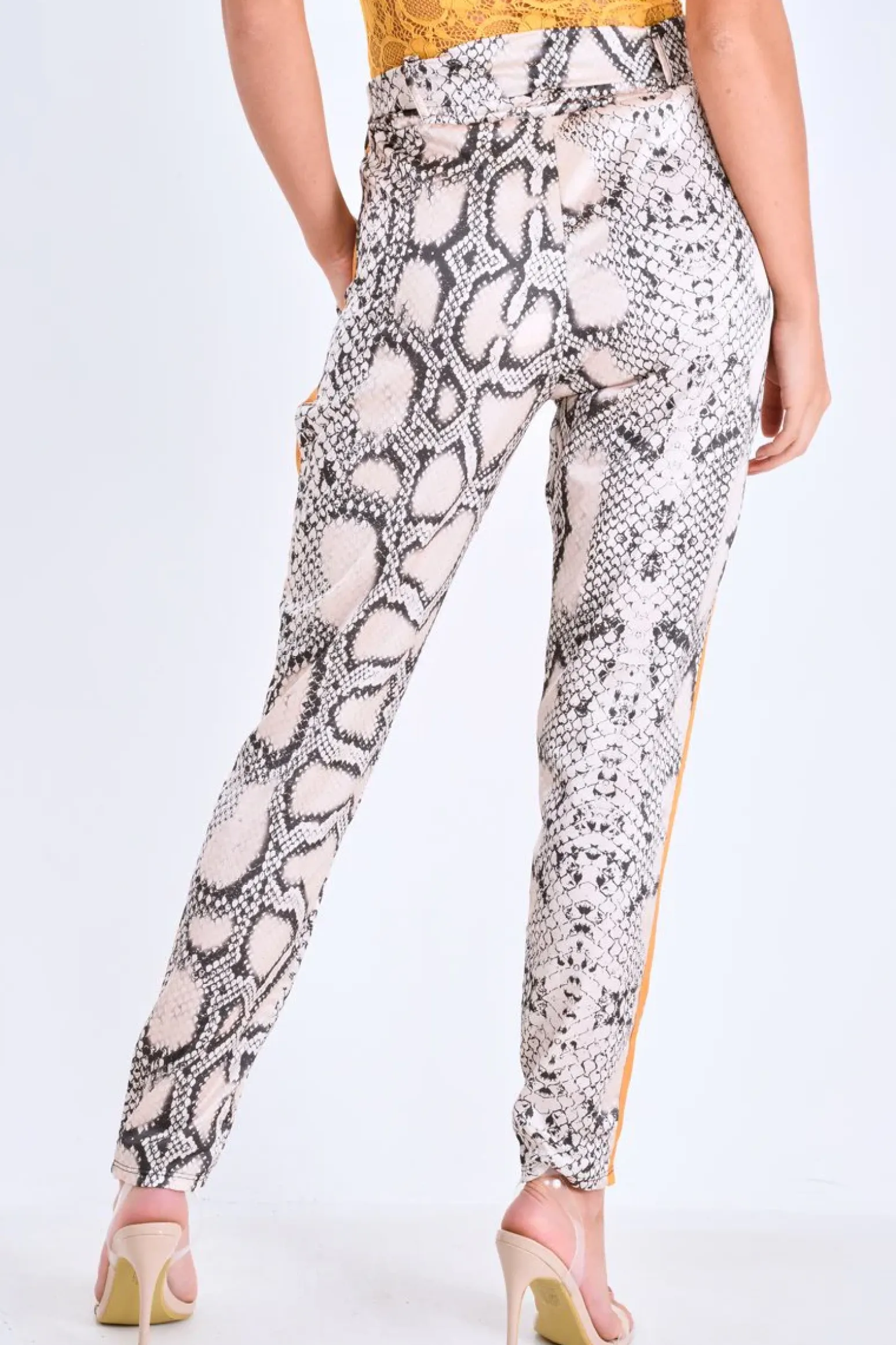 Rebellious Fashion Snake Tie Waist Mustard Stripe Trousers - Isela