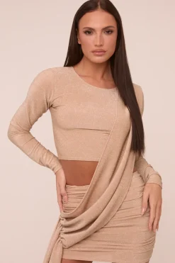 Rebellious Fashion Stone Cut Out Detail Draped Long Sleeves Mini Dress - Becca