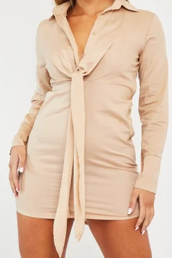 Rebellious Fashion Stone Plunge Knot Detail Shirt Dress - Marlie