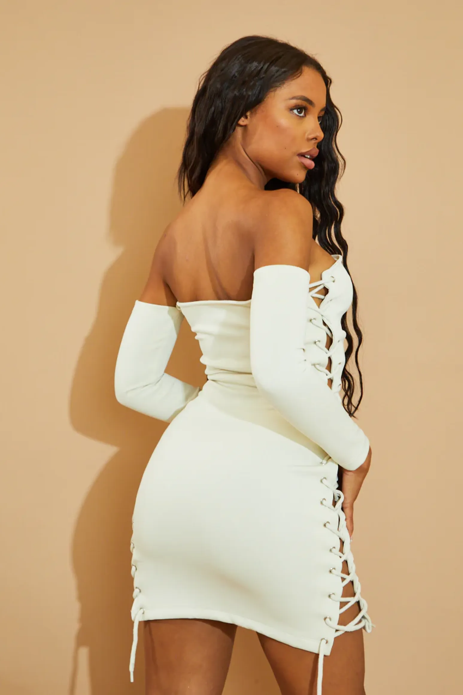 Rebellious Fashion Stone Side Lace Up Bandeau Mini Dress - Aiza
