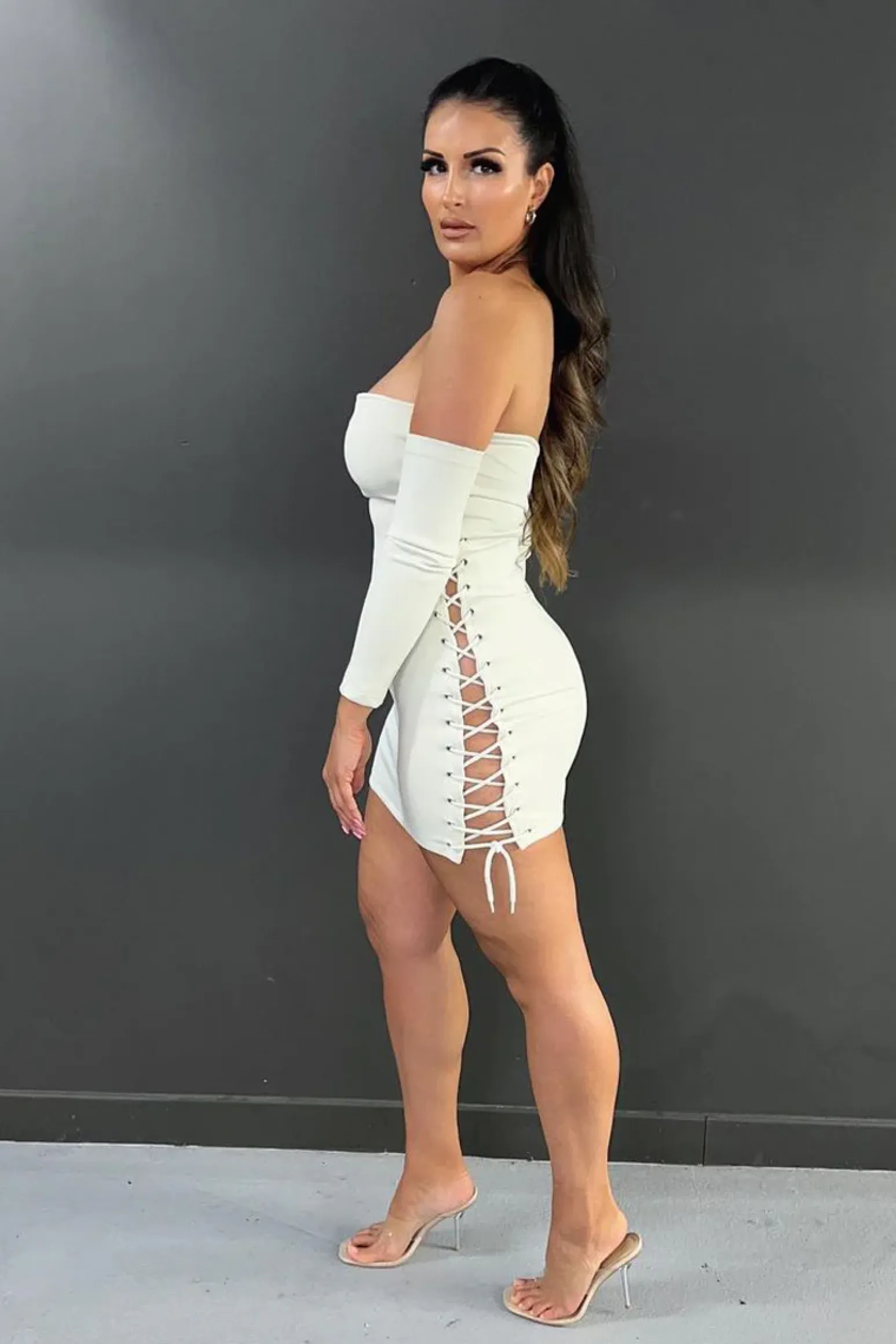 Rebellious Fashion Stone Side Lace Up Bandeau Mini Dress - Aiza