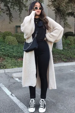 Rebellious Fashion Stone Balloon Sleeve Maxi Knit Cardigan - Imara