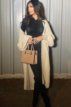 Rebellious Fashion Stone Balloon Sleeve Maxi Knit Cardigan - Imara