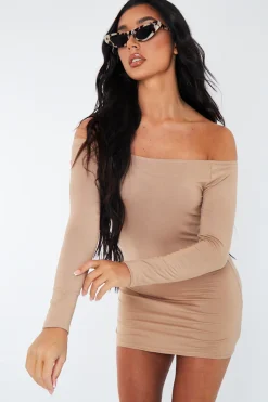 Rebellious Fashion Stone Bardot Jersey Mini Dress - Alayna