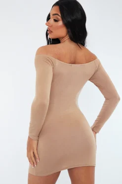 Rebellious Fashion Stone Bardot Jersey Mini Dress - Alayna