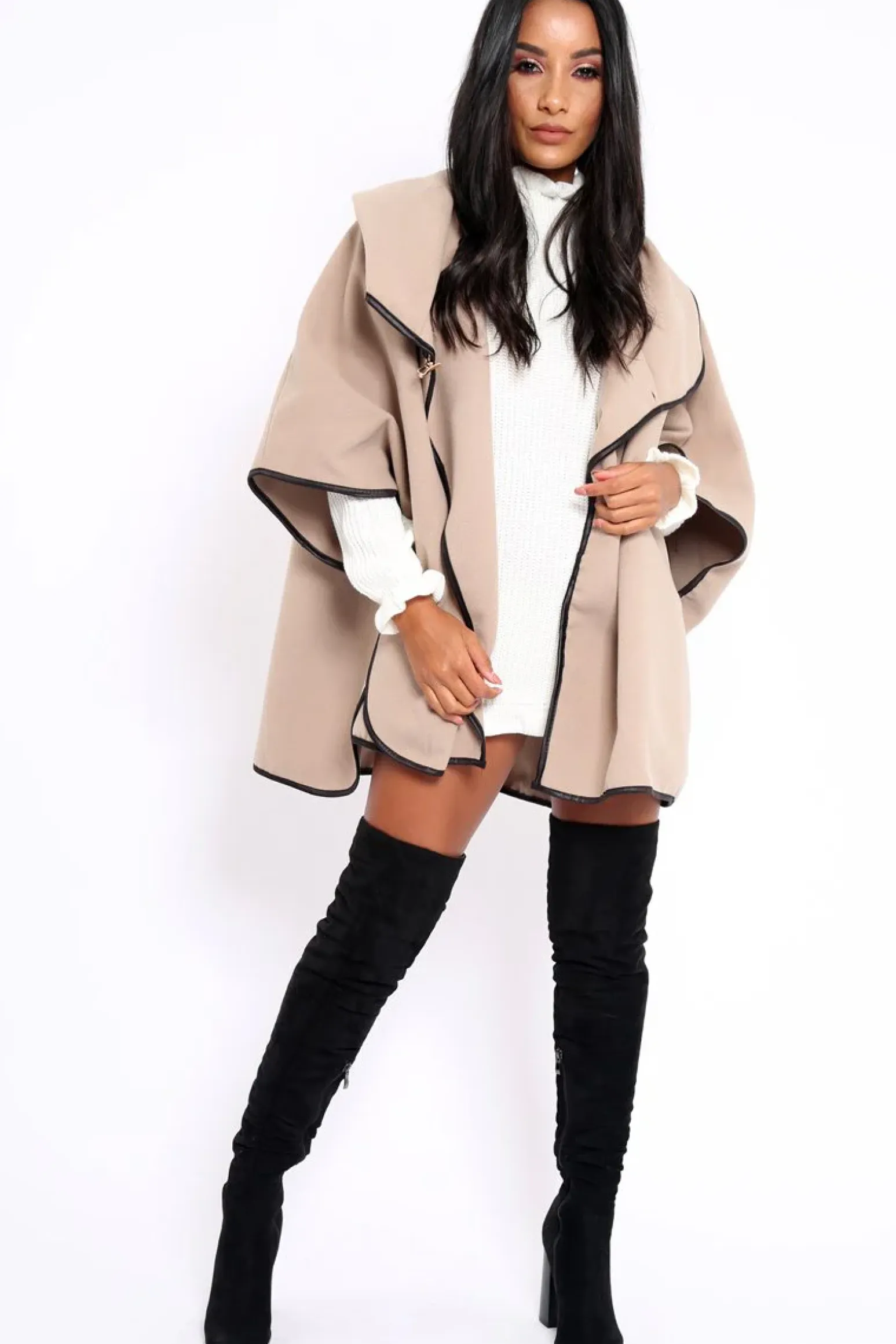 Rebellious Fashion Stone Buckle Clasp Poncho - Jozie