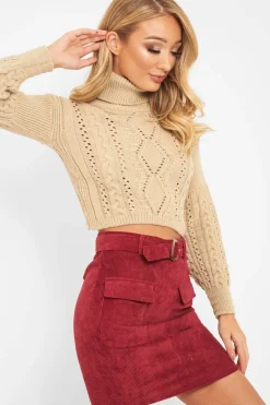 Rebellious Fashion Stone Cable Knit Roll Neck Jumper - Maelie