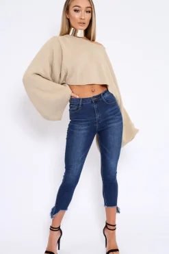 Rebellious Fashion Stone Cropped Batwing Jumper - Carmin