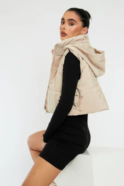 Rebellious Fashion Stone Cropped Hooded Puffer Gilet - Chani