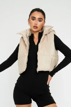 Rebellious Fashion Stone Cropped Hooded Puffer Gilet - Chani