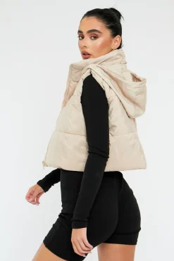 Rebellious Fashion Stone Cropped Hooded Puffer Gilet - Chani