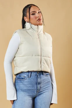 Rebellious Fashion Stone Cropped Puffer Gilet - Zura
