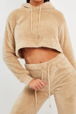 Rebellious Fashion Stone Cropped Teddy Hoodie - Amyia