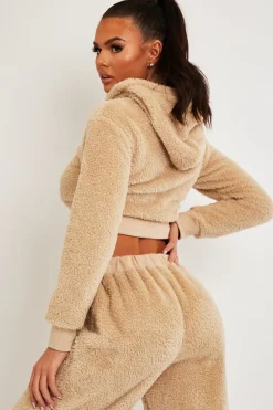 Rebellious Fashion Stone Cropped Teddy Zip Up Hoodie - Cheryl