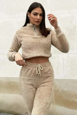 Rebellious Fashion Stone Cropped Zip Front Teddy Jumper - Brady