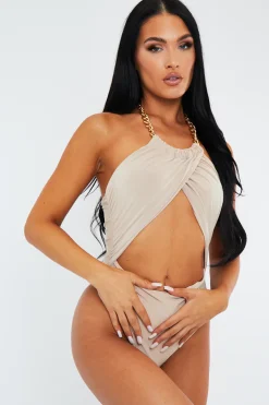 Rebellious Fashion Stone Crossover Chain Halterneck Bodysuit - Mariel