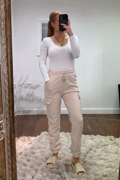 Rebellious Fashion Stone Cuffed Hem Cargo Trousers - Rain
