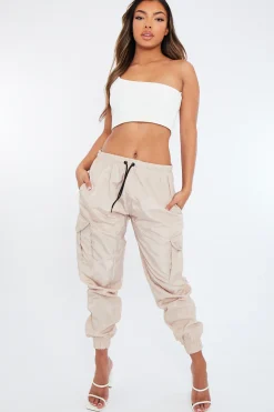 Rebellious Fashion Stone Cuffed Hem Shell Cargo Joggers - Iris