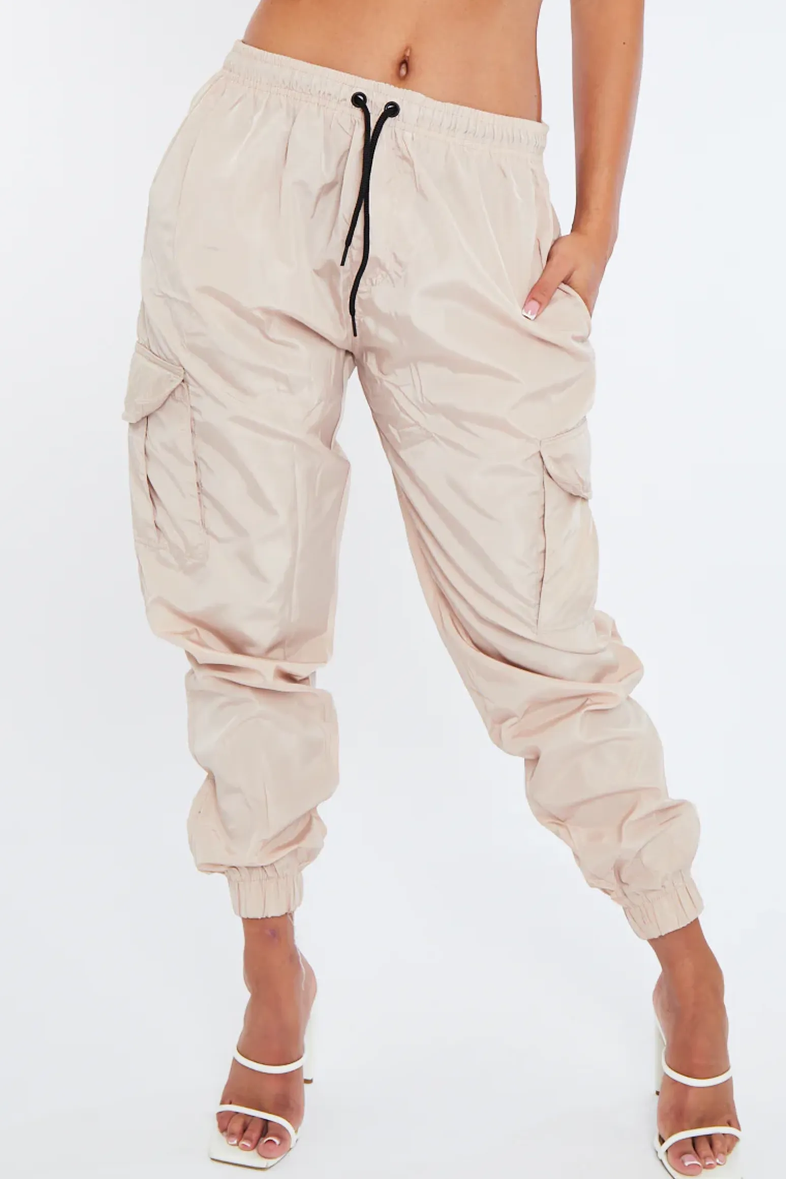 Rebellious Fashion Stone Cuffed Hem Shell Cargo Joggers - Iris