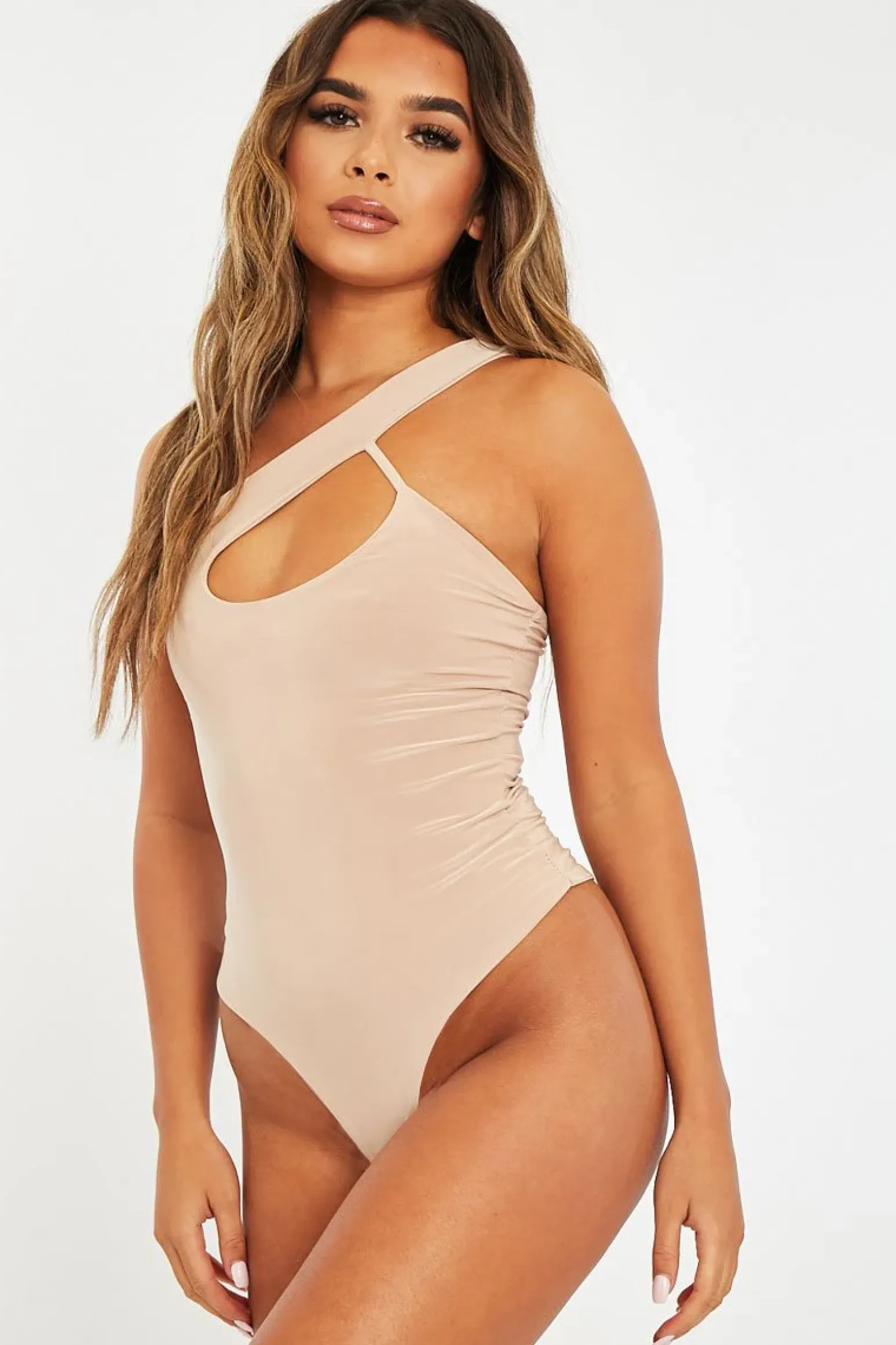 Rebellious Fashion Stone Cut Out Off Shoulder Slinky Bodysuit - Jeanelle