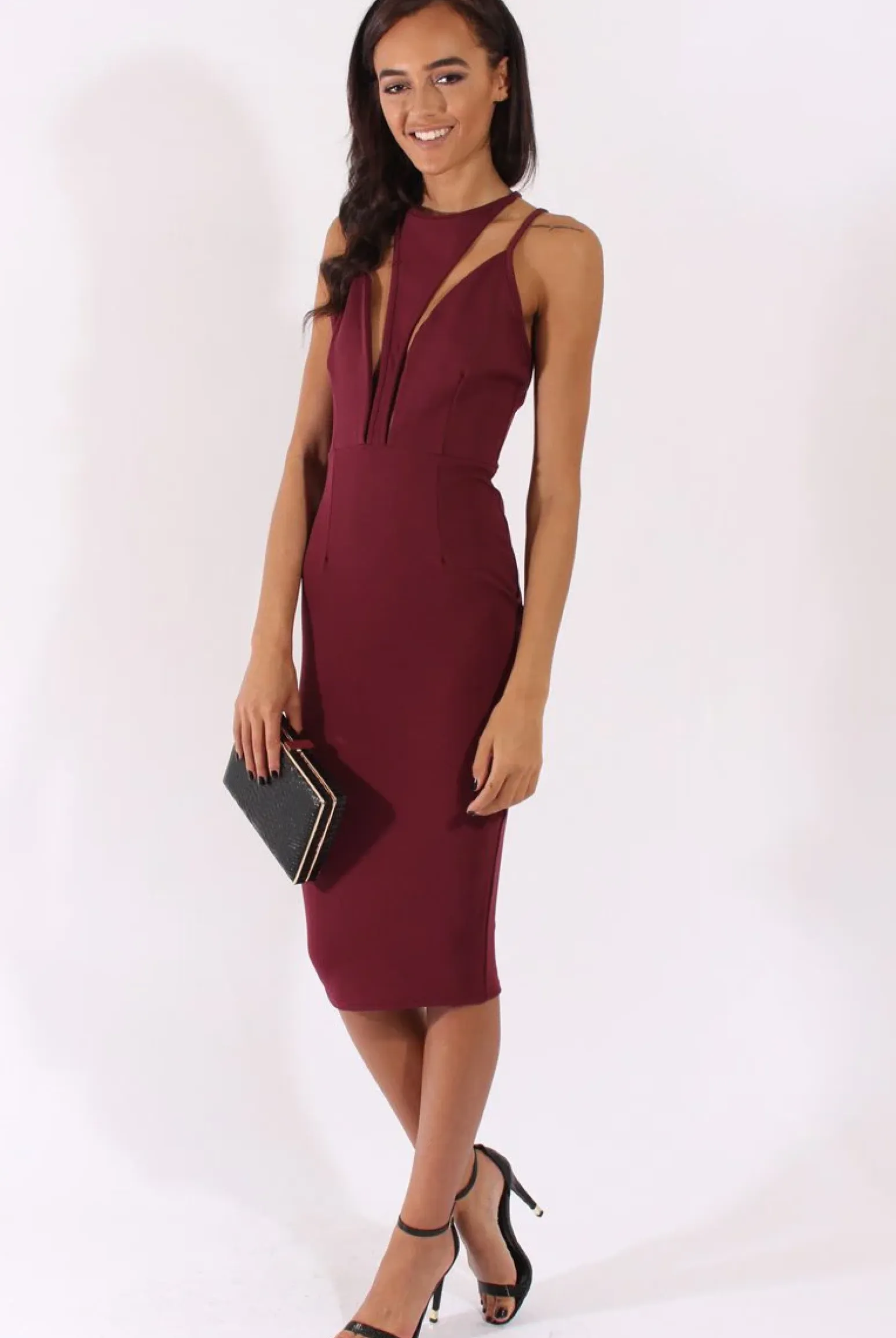 Rebellious Fashion Stone Cut Out Strappy Midi Dress - Lotus