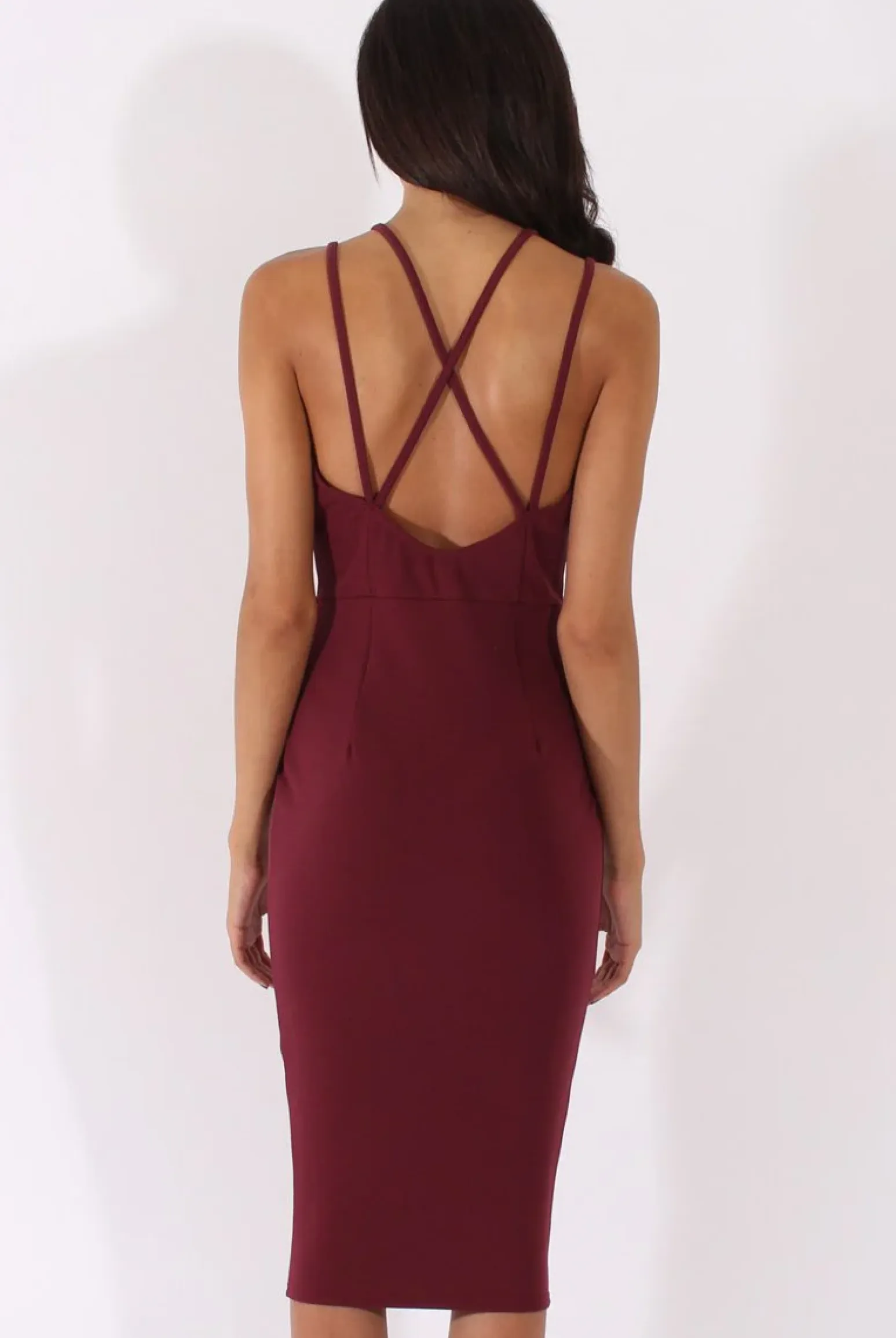 Rebellious Fashion Stone Cut Out Strappy Midi Dress - Lotus