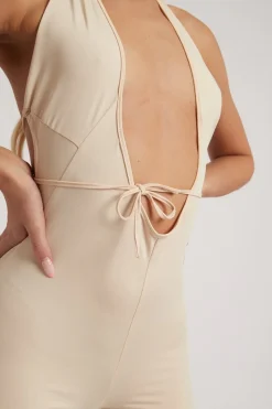 Rebellious Fashion Stone Cut Out Tie Front Jumpsuit - Edla