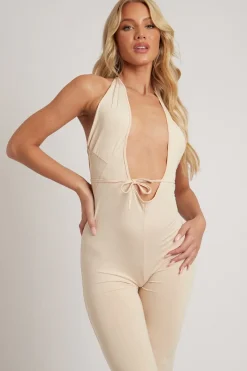 Rebellious Fashion Stone Cut Out Tie Front Jumpsuit - Edla