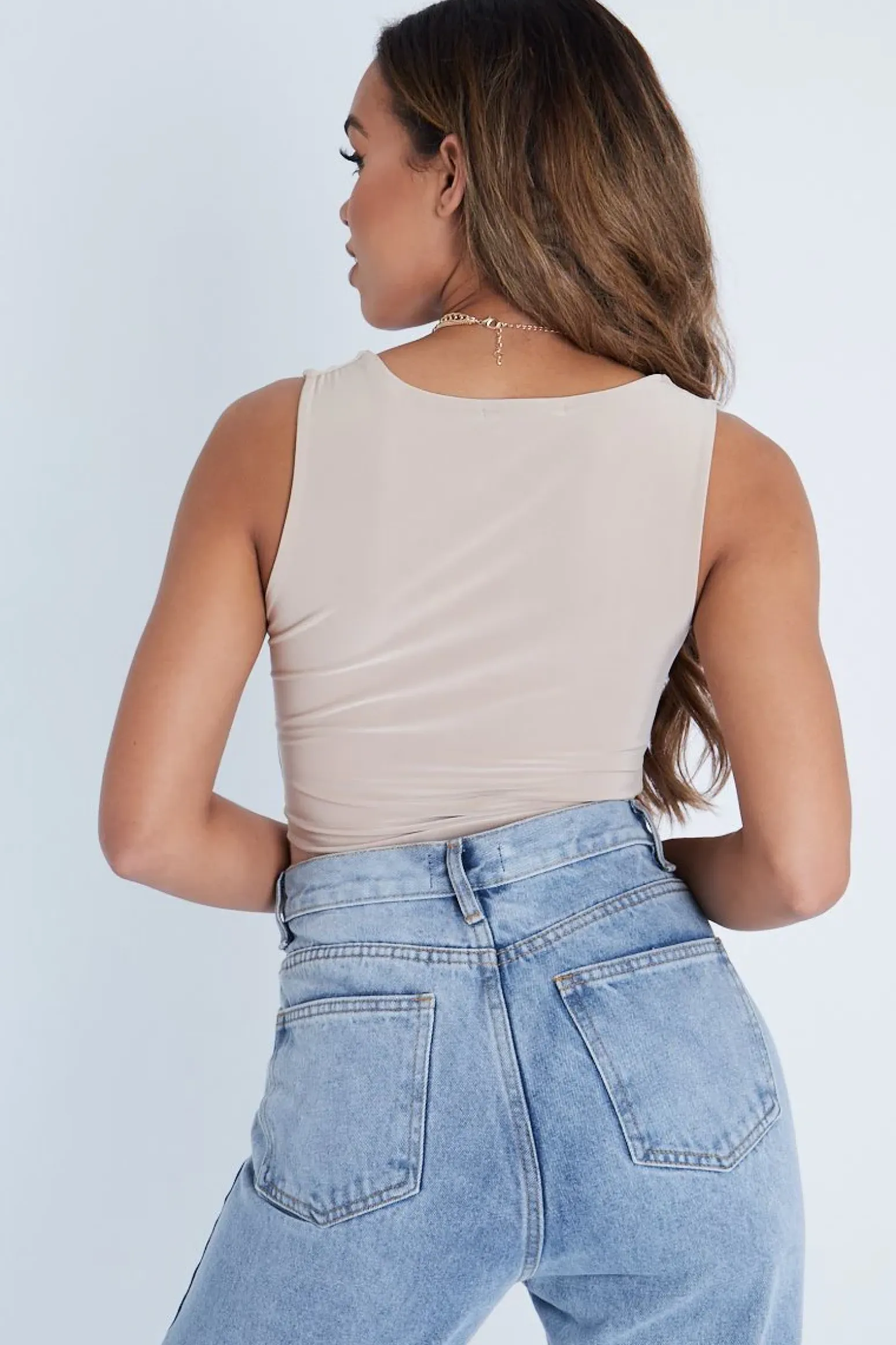 Rebellious Fashion Stone Double Layered Slinky Square Neck Bodysuit - Iriana