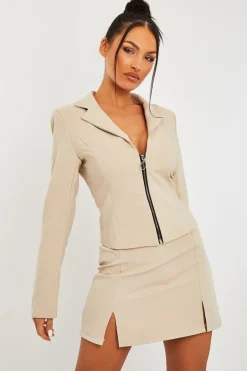 Rebellious Fashion Stone Double Notch Split Mini Skirt - Charliee