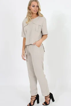 Rebellious Fashion Stone Elasticated Waist & Zip Detail Trousers - Parker