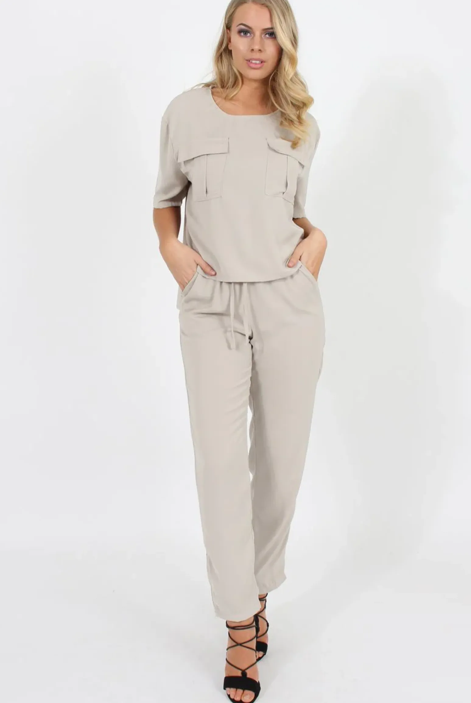 Rebellious Fashion Stone Elasticated Waist & Zip Detail Trousers - Parker