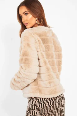 Rebellious Fashion Stone Faux Fur Collarless Bubble Coat - Madyn