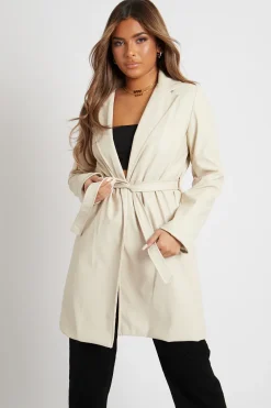 Rebellious Fashion Stone Faux Leather Belted Jacket - Myani