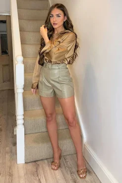 Rebellious Fashion Stone Faux Leather Buckle Belt Shorts - Tamra