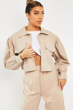 Rebellious Fashion Stone Faux Leather Cropped Shacket - Ivyana