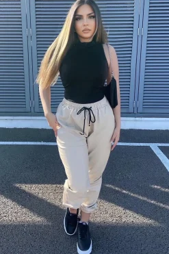 Rebellious Fashion Stone Faux Leather Drawstring Waist Joggers - Persia
