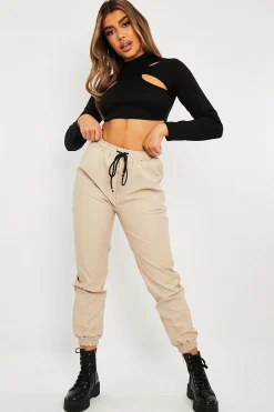 Rebellious Fashion Stone Faux Leather Drawstring Waist Joggers - Persia