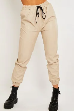 Rebellious Fashion Stone Faux Leather Drawstring Waist Joggers - Persia
