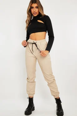 Rebellious Fashion Stone Faux Leather Drawstring Waist Joggers - Persia