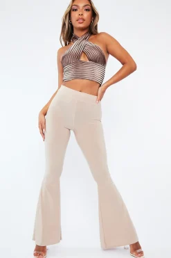 Rebellious Fashion Stone Flared Slinky Trousers - Teena