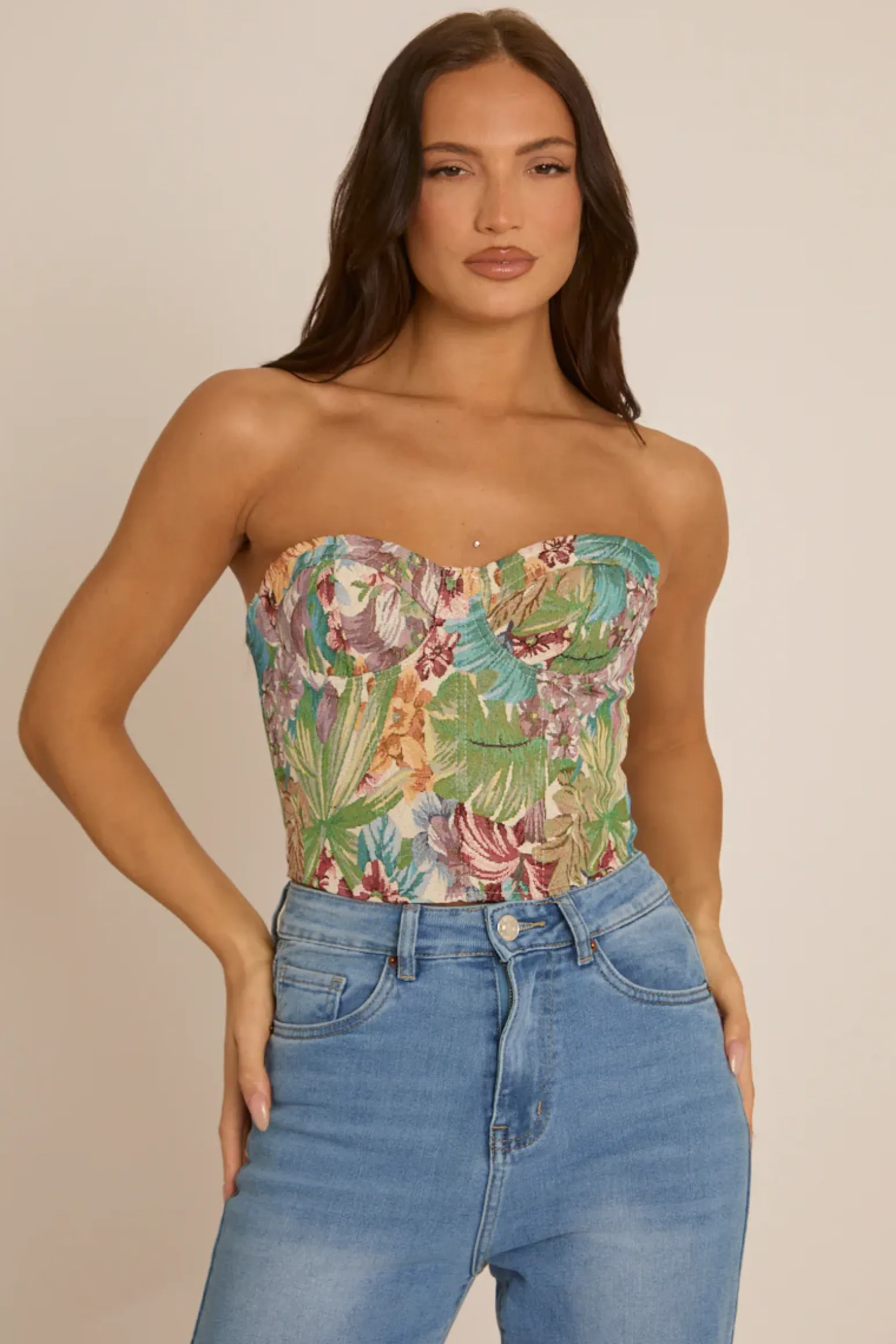 Rebellious Fashion Stone Floral Tapestry Corset Top - Fallon