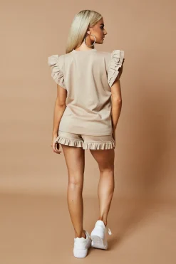 Rebellious Fashion Stone Frill Detail Top & Shorts Co-Ords Set - Keiko