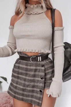 Rebellious Fashion Stone Halter Neck Frill Jumper - Niley