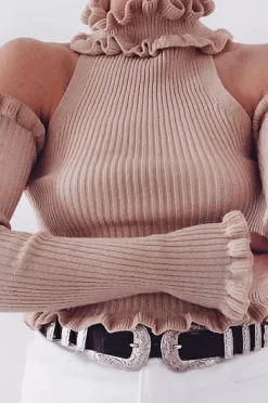 Rebellious Fashion Stone Halter Neck Frill Jumper - Niley