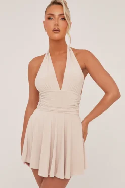 Rebellious Fashion Stone Halter Plunge Neck Mini Dress - Pippa